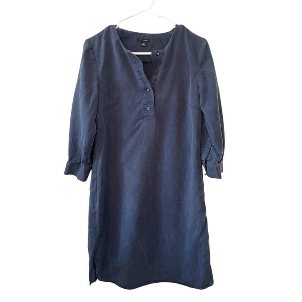 Ann Taylor Navy Blue Chambray Lyocell Shirt Dress | Extra Small